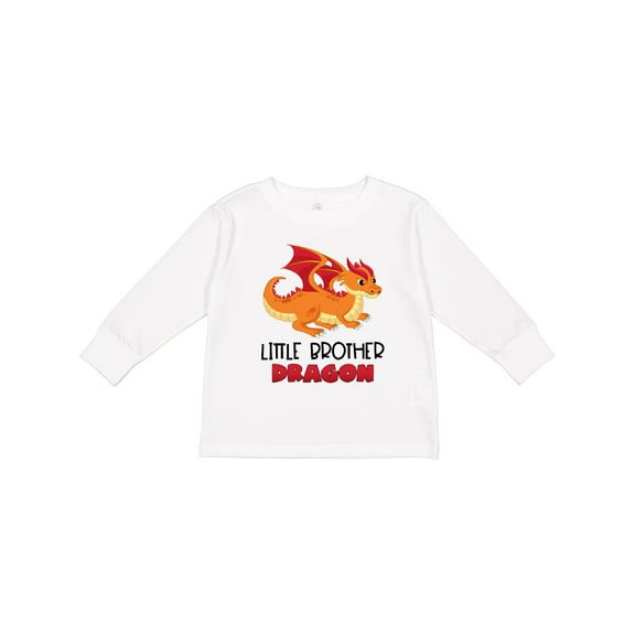 Inktastic Little Brother Cute Red and Orange Dragon Boys Long Sleeve Toddler T-Shirt
