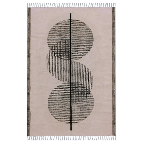 Casavani Beige Cotton Dhurrie Traditional Carpet Garden Yoga Kilim 4x7 feet