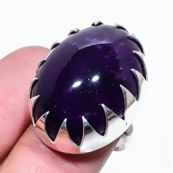 Natural Sage Amethyst Gemstone Handmade 925 Sterling Silver Ring Size 7