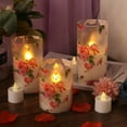 thumbnail image 5 of VECELO  Set of 3 Floral Glass Flameless Candles with Remote, Flickering Battery LED Pillar Candles, Pink, 5 of 12