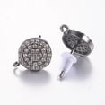 thumbnail image 2 of 3pairs Brass Micro Pave Cubic Zirconia Stud Earring Findings with Loop Lead Free & Cadmium Free Flat Round Clear Gunmetal 11x9x2mm Hole: 1mm Pin: 0.8mm Clear, 2 of 2