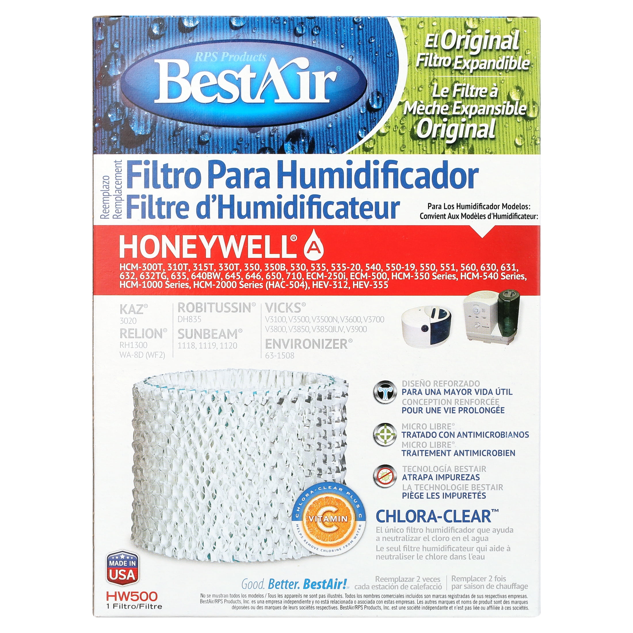 BestAir HW500 Humidifier Replacement Wick Filter for Honeywell models 6.4" x 2.8" x 8.6"