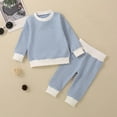 thumbnail image 6 of Scyoekwg Fall Fashion Toddler Baby Boy Girl Clothes Outfits Stripe Round Neck Long Sleeve Tops Long Pants Two-piece Suit (Light Blue,18-24 Months), 6 of 8