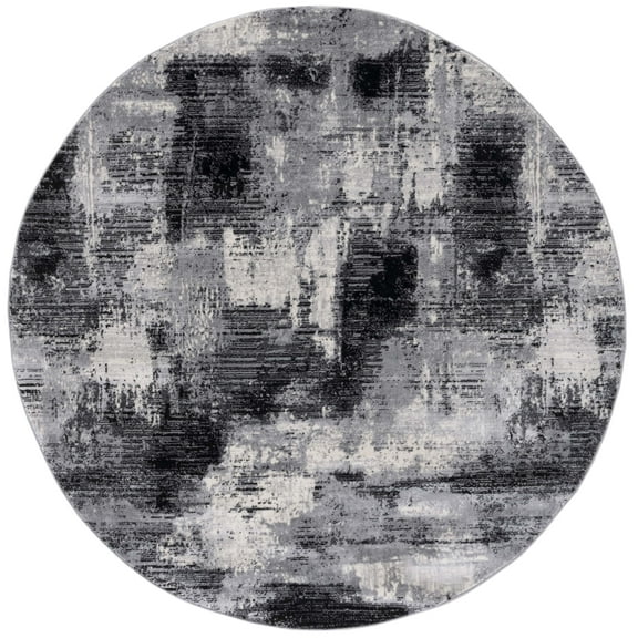 SAFAVIEH Jasper Oralee Abstract Overdyed Area Rug, Black/Ivory, 6'7" x 6'7" Round