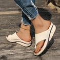 thumbnail image 4 of Dakaela Womens Leather Wedge Sandals Arch Support Orthopedic Flip Flops Non Slip Summer Walking Slides, 4 of 7