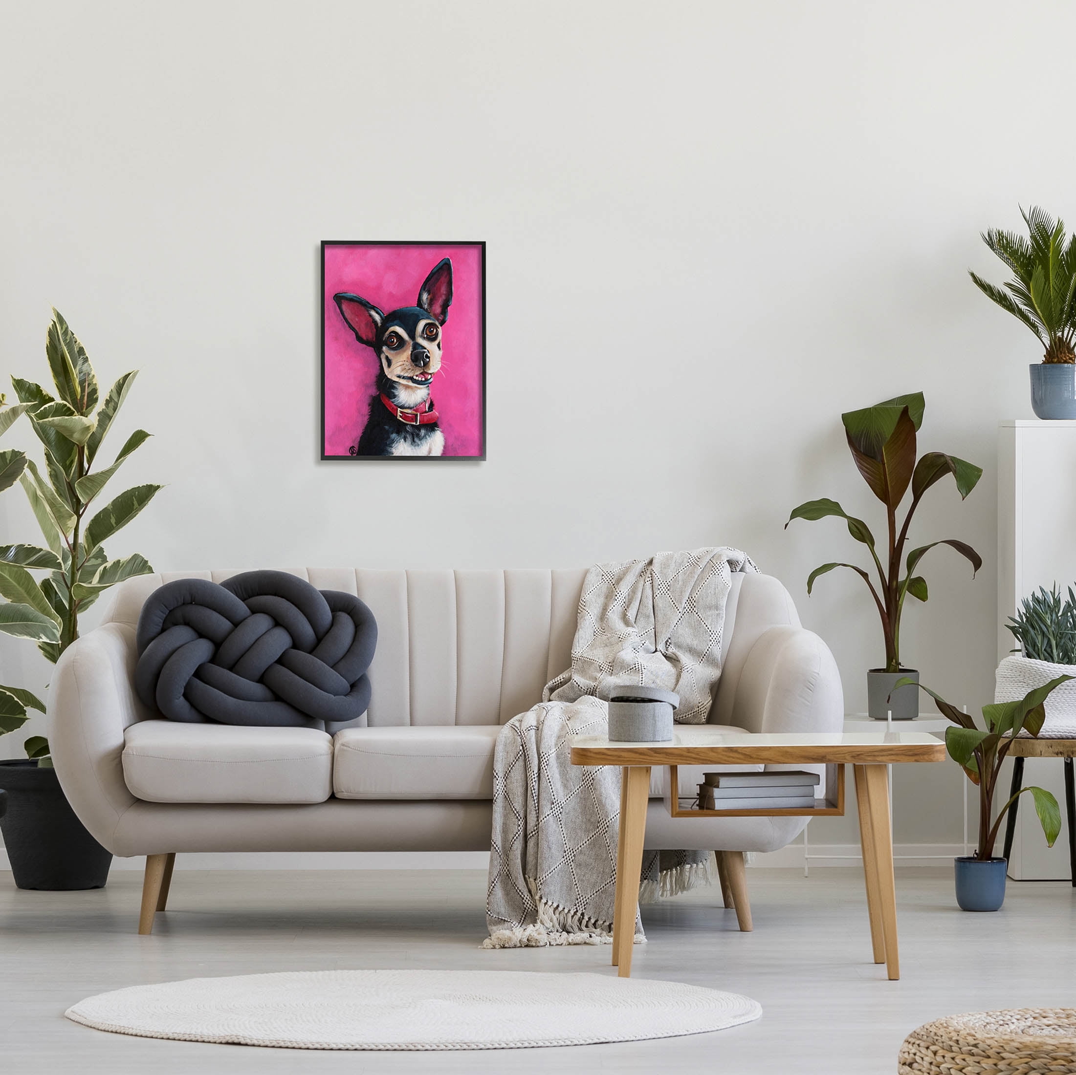 Stupell Industries Bold Pink Chihuahua Portrait Painting Black Framed Art Print Wall Art, Design by Lucia Stewart