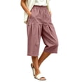 thumbnail image 6 of Karymi Workout Shorts Women Elastic High Waist Pleated Culottes, Casual Solid Cropped Capri Pants with Pockets, Wide Leg Calf-Length Trousers Biker Shorts Women, 6 of 7