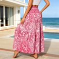 thumbnail image 4 of Wxolcjlv Women's Paisley Print Tiered Maxi Skirt Smocked Waist Bohemian Beach Long Skirts, 4 of 5