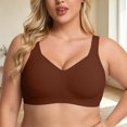 thumbnail image 4 of VISALY Jelly Bras for Women Plus Size Seamless Wireless Lifting Bra Full Coverage V‑Neck No Underwire Support Bralette Wide Strap Smoothing Soft Comfy Lift Minimizer Push Up T‑Shirt Bra Brown M, 4 of 6