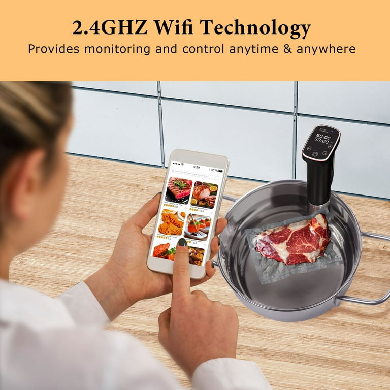 1100 Watts WIFI Sous Vide Cooker, Quiet Fast-Heating Sous Vide Machine  Immersion Circulator with Recipes on Sous vide cooking Machine and APP,  IPX7