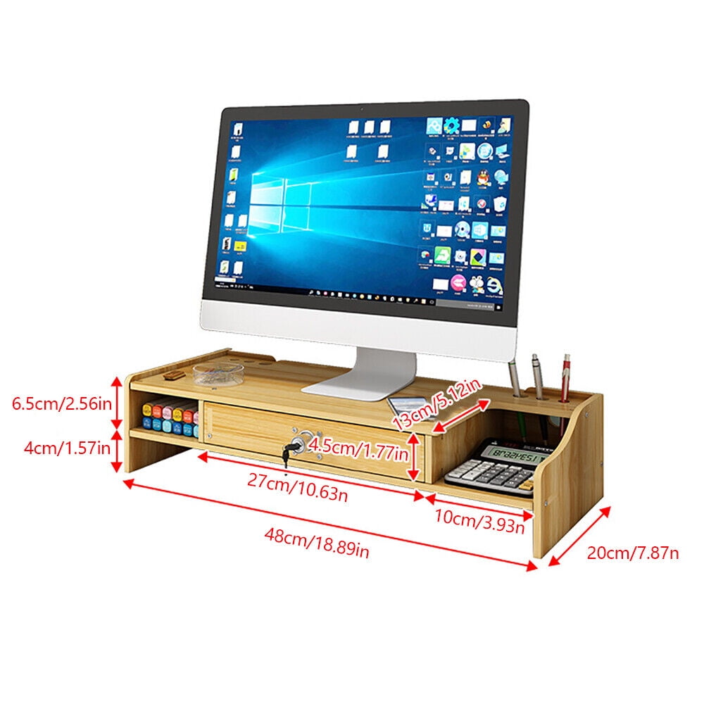 Wood Desk Organizer Monitor Riser with Drawer Computer Laptop PC Stand Desk Rack,18.8" X7.87" X4.13"