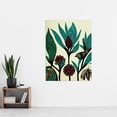 thumbnail image 2 of Abstract Folk Art Leaves Flowers Birds Vintage Style Green Burgundy Cream Black Extra Large XL Wall Art Poster Print, 2 of 3