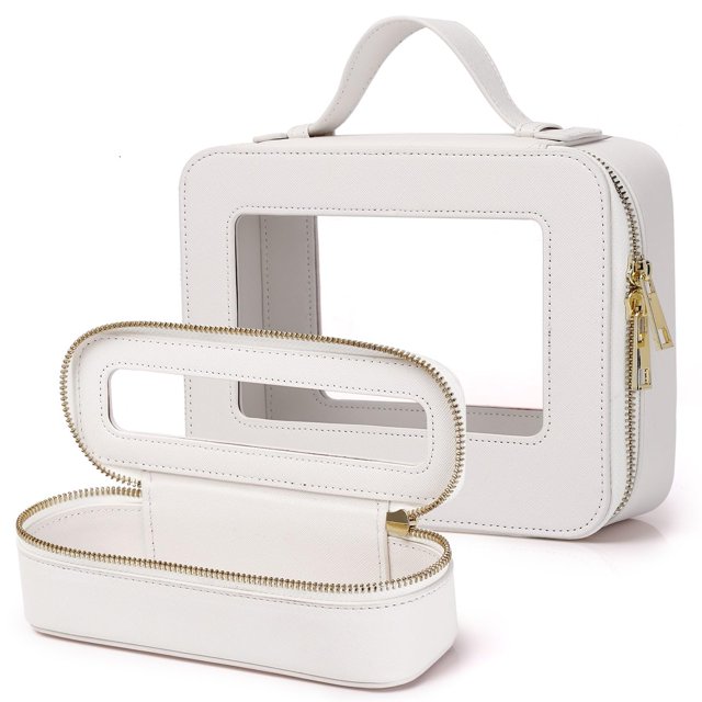 Pinkmik Bolsa de maquillaje transparente Estuche de viaje transparente para cosméticos y artículos de tocador Bolsa para brochas de mujer y bolsa transparente para coche con cremallera (G/Blanco L+Sli