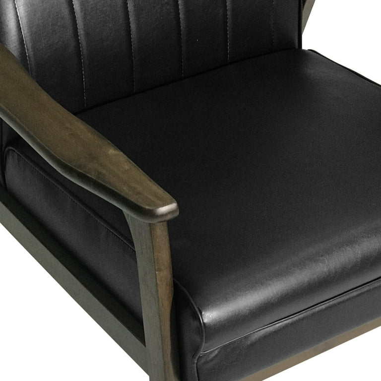 Noble House Lionel Faux Leather Accent Chair, Matte Black, Walnut