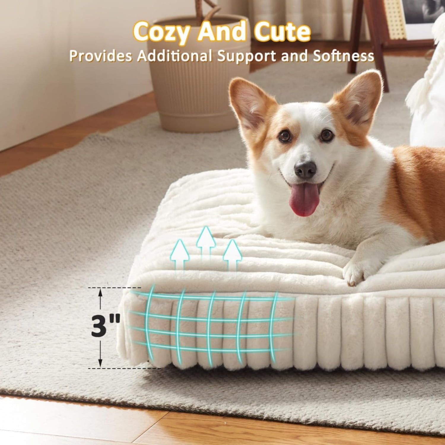 Katieovy Orthopedic Dog Bed for Large Dogs,30*20 inch Large Dog Beds,Washable Dog Beds with Non-Slip Bottom,White