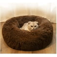thumbnail image 3 of BODISEINT Modern Soft Plush Round Pet Bed for Cats or Small Dogs, Mini Medium Sized Dog Cat Bed Self Warming Autumn Winter Indoor Snooze Sleeping Cozy Kitty Teddy Kennel (M(23.6”Dx7.9 H), Chocolate), 3 of 6