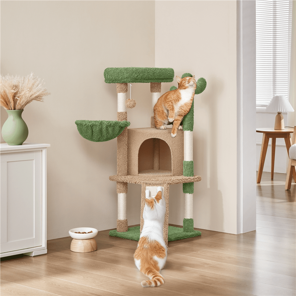 Renwick 42" Height Cactus Cat Tree with Scratching Posts and Platform, Brown/Green