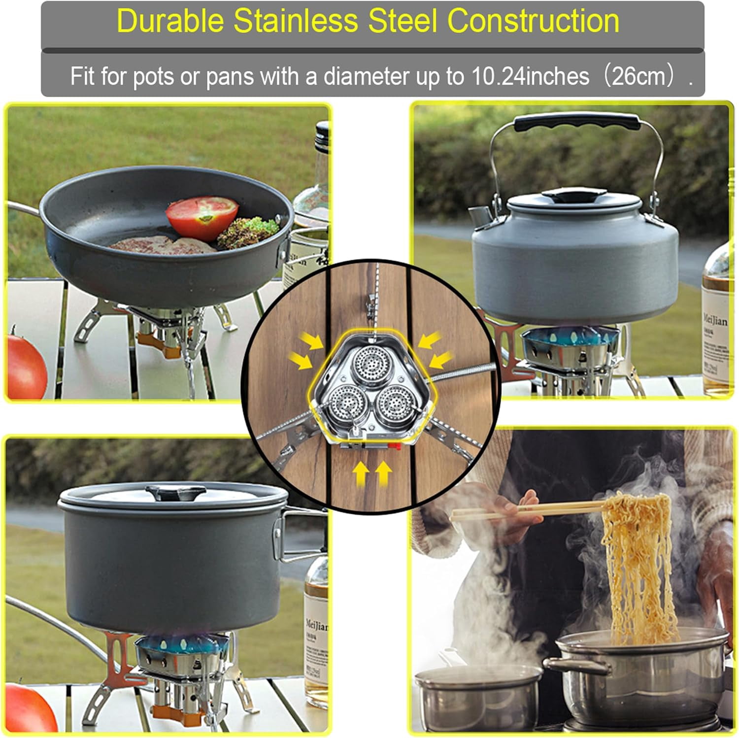 Miren 6800W Portable Camping Gas Stove, Windproof Outdoor Propane & Butane Stove with Piezo Ignition, Tripod Base and Fuel Adapters