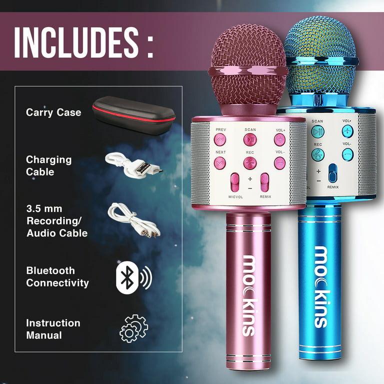 Nevlers Blue & Purple Wireless Karaoke Microphones with Bluetooth Speaker  and Voice Recorder 