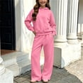 thumbnail image 2 of Rciityk Big Girls Solid Fleece Lined Hoodies Wide Leg Pants 2 Piece Matching Outfit Warm Loose Casual Tracksuit for Cold Weather, 2 of 7
