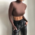 thumbnail image 6 of BKQCNKM Long Sleeve Shirts For Women Women Long Sleeve Top Blouse Crop Top Turtleneck Basi-C Cropped Tops Shirt Slim Top Crop Tops For Women Fall Clothes For Women 2023 Coffee L, 6 of 9