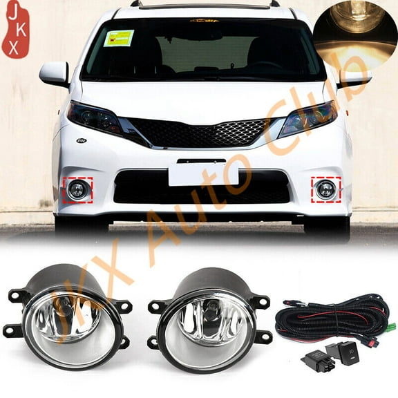 For 2011-2019 Toyota Sienna c Pair Front Bumper Halogen Fog Lights W/Wiring Kit