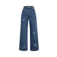 thumbnail image 4 of Women's High Waist Sparkly Rhinestone Wide Leg Jeans Loose Straight Denim Pants with Pockets Vintage Y2K Streetwear Fashion Bottoms Dark Blue, 4 of 9