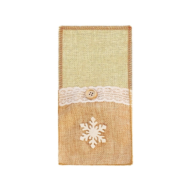 Christmas Knife and Fork Set Linen Cutlery Storage Bag Festive Holiday Table Decoration Restaurant Hotel Dinnerware Organizer with Snowflake Bow Patterns