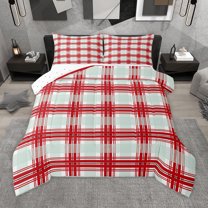 Homewish Red Gray Striped Full Size Comforter Sets,Modern Geometric Checkered Bedding Comforter Set,Modern Minimalist Artistic Bedding Sets For Girls Boys,Microfiber Bedroom Decor Reversible,3pcs