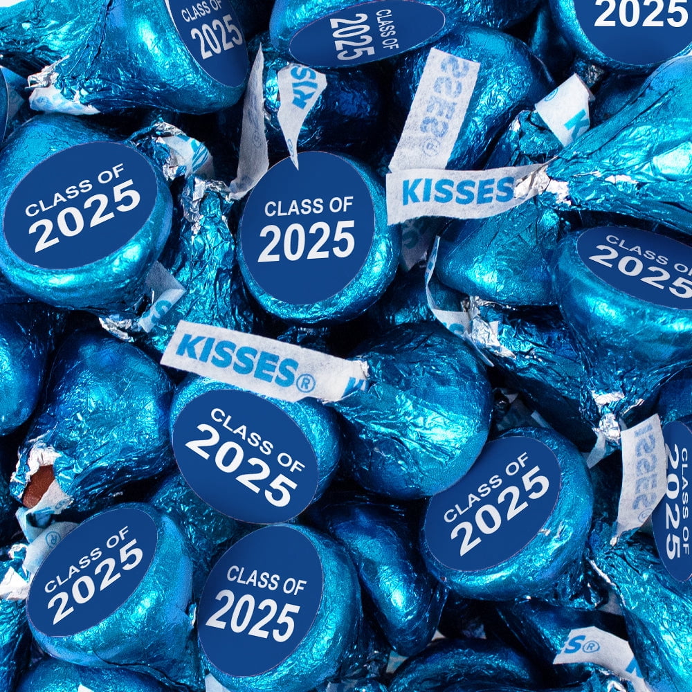 Graduation Candy Party Favors (Approx. 85 Pcs Milk Chocolate Hershey's Kisses & 34 Pcs Wrapped Miniatures) - Blue Class of 2025