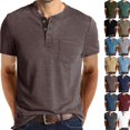 thumbnail image 2 of Men's Henley Shirts Casual Short Sleeve Button T-Shirt with Pocket Coffee 2XL, 2 of 5
