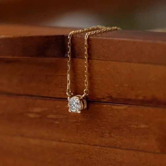 2 Ct Round Cut Natural Moissanite diamond Solitaire Pendant in 14K Yellow Gold Plated