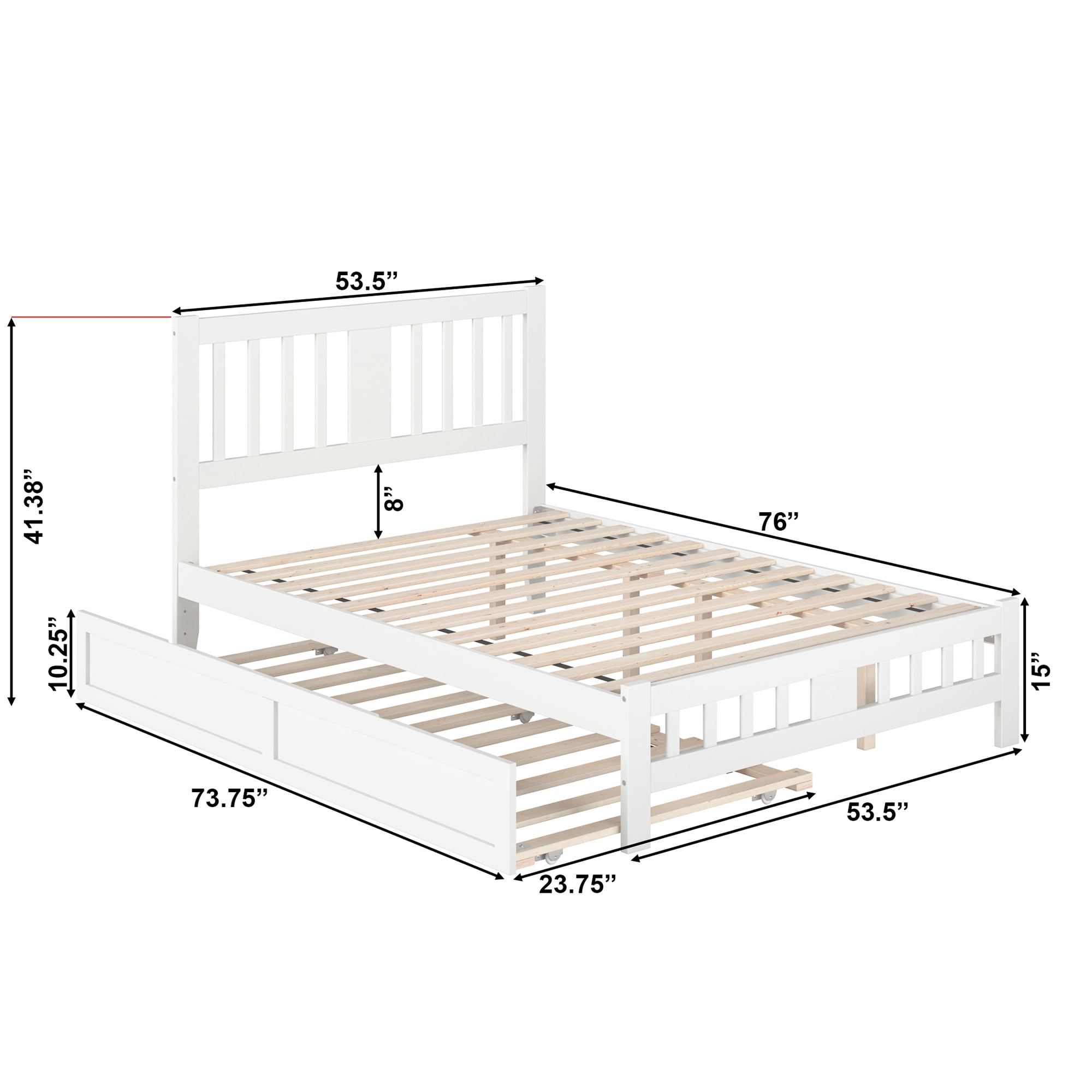 AFI Tahoe Full Wood Platform Bed with Headboard Footboard & Twin Trundle, White