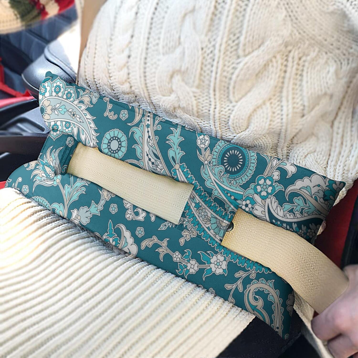 Ethnic Paisley Ornament Mastectomy Pillow - 2-Inch Thick Seat Belt Cushion for Breast Surgery Recovery, Geometric Boho Design