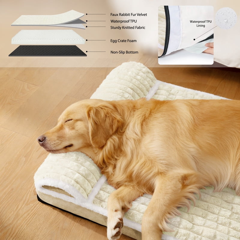 Exclusivo Mezcla Orthopedic Dog Bed with Head Pillow for Extra Large Dogs, Removable and Machine-Washable Cover, 56"X40", Ivory