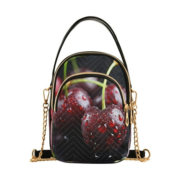 YAZAOO Cross Body Fashion Shoulder Waist Purse Bags Dark Red Cherries Pocket Handbags