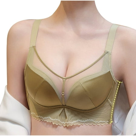 Gnurob Push Up Bralettes for Womens Seamless Wireless Bras Sexy Lace Beauty Back Smoothing Bra Hide Back Fat Bralette Full Support Brassiere Clearance Saving Khaki X-Large