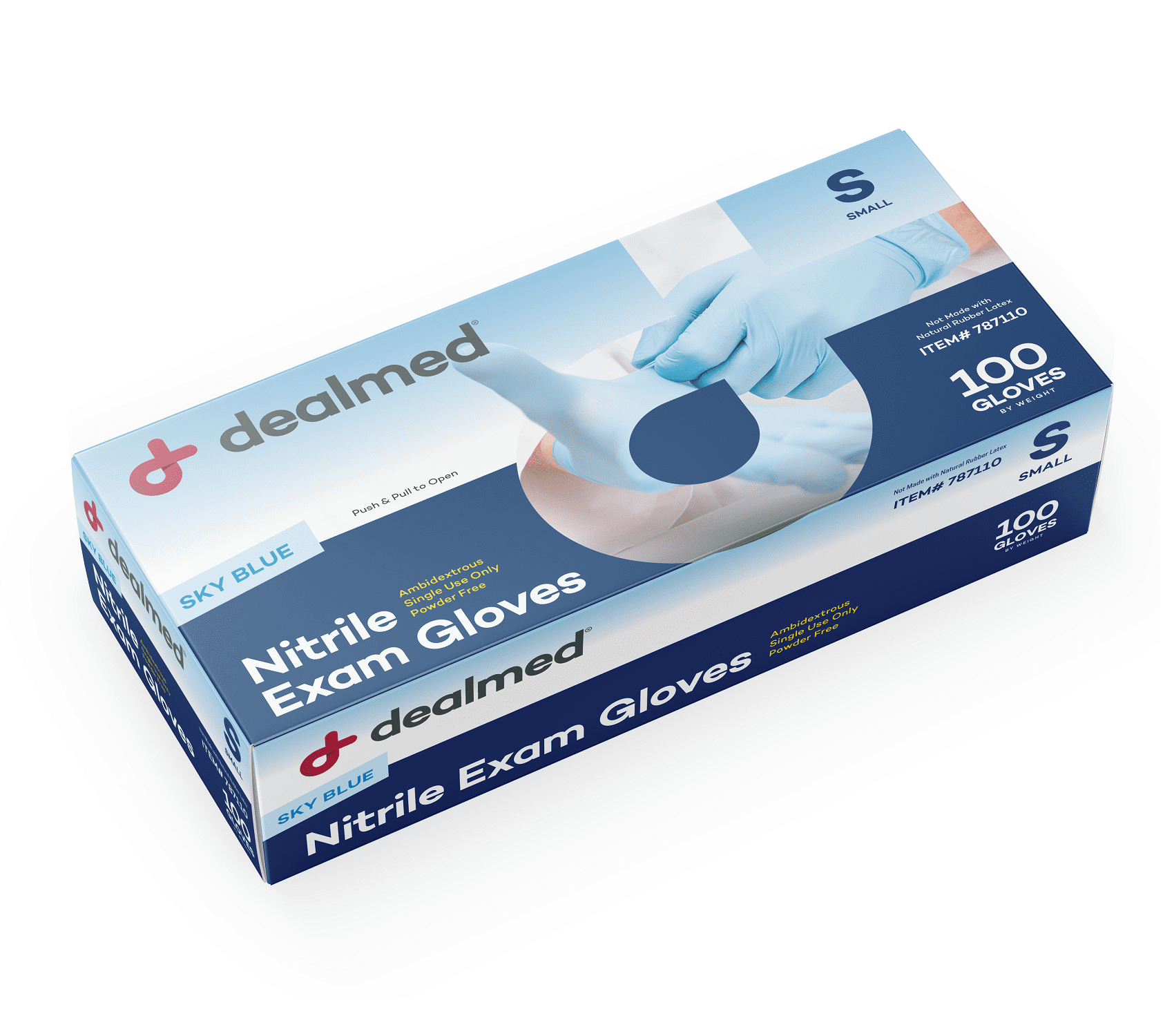 Dealmed Sky Blue Nitrile Exam Gloves, Disposable Non-Irritating Latex Free Gloves, Multi-Purpose Use Gloves for First Aid Kit and Medical Facilities (Small, Box of 100)