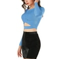 thumbnail image 4 of INSPIRE CHIC Women's Twist Long Sleeve Cut Out Front Glitter Cross Crop Tops, 4 of 5