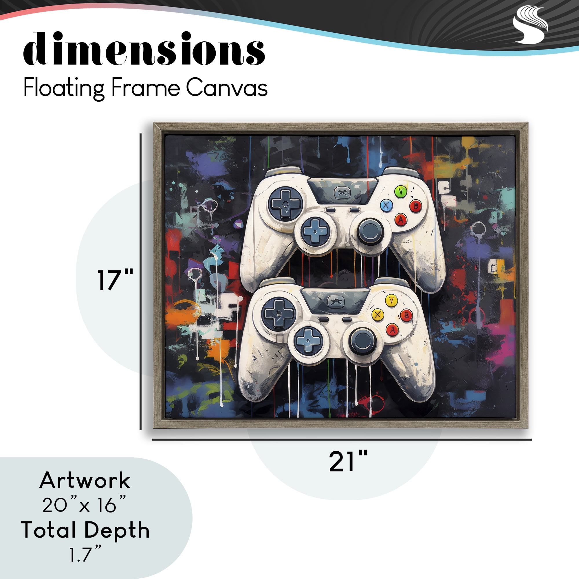Stupell Industries Joystick Journeys with Paint Splatter Brown Framed Floater Canvas Wall Art, design by Lazar Studio