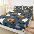 thumbnail image 4 of Feelyou Halloween Pumpkin Bed Sheets, Spooky Ghost Bat Full Size Sheets, Navy, 4pcs, 1 Flat Sheet, 1 Fitted Sheet and 2 Pillowcases, 4 of 5