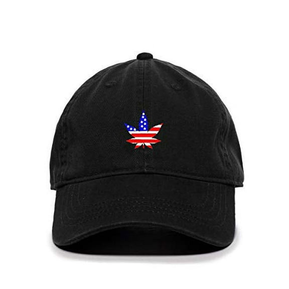 America USA Poat Leaf Flag Baseball Cap Embroidered Cotton Adjustable Dad Hat Black