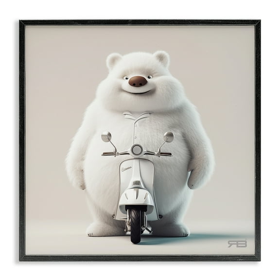 Stupell Industries Funny Bear with Scooter Animals Painting Black Framed Art Print Wall Art, 12 x 12