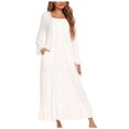 thumbnail image 1 of Pompotops Robe Décontractée pour Femme à Manches Longues, Col Carré, Mi-Mollet, Tenue de Détente pour la Maison en Solde, 1 of 7