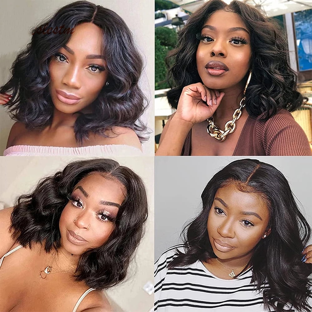 MDL Body Wave 4x4 Lace Front Wigs Human Hair Pre Plucked With Baby Hair Natural Color For Black Women 180% Density 14inch