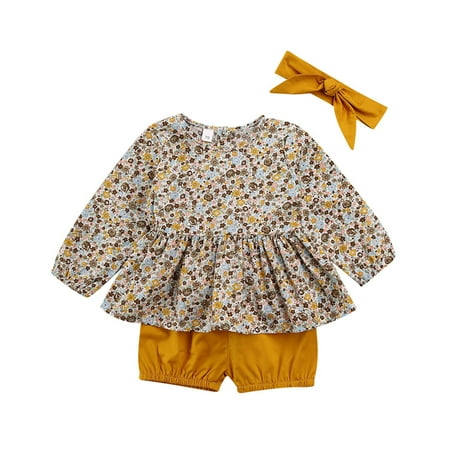 

Yinyinxull Newborn Infant Toddler Baby Girls Floral Tops Dress+Short Pants Summer Clothes Yellow 12-18 Months
