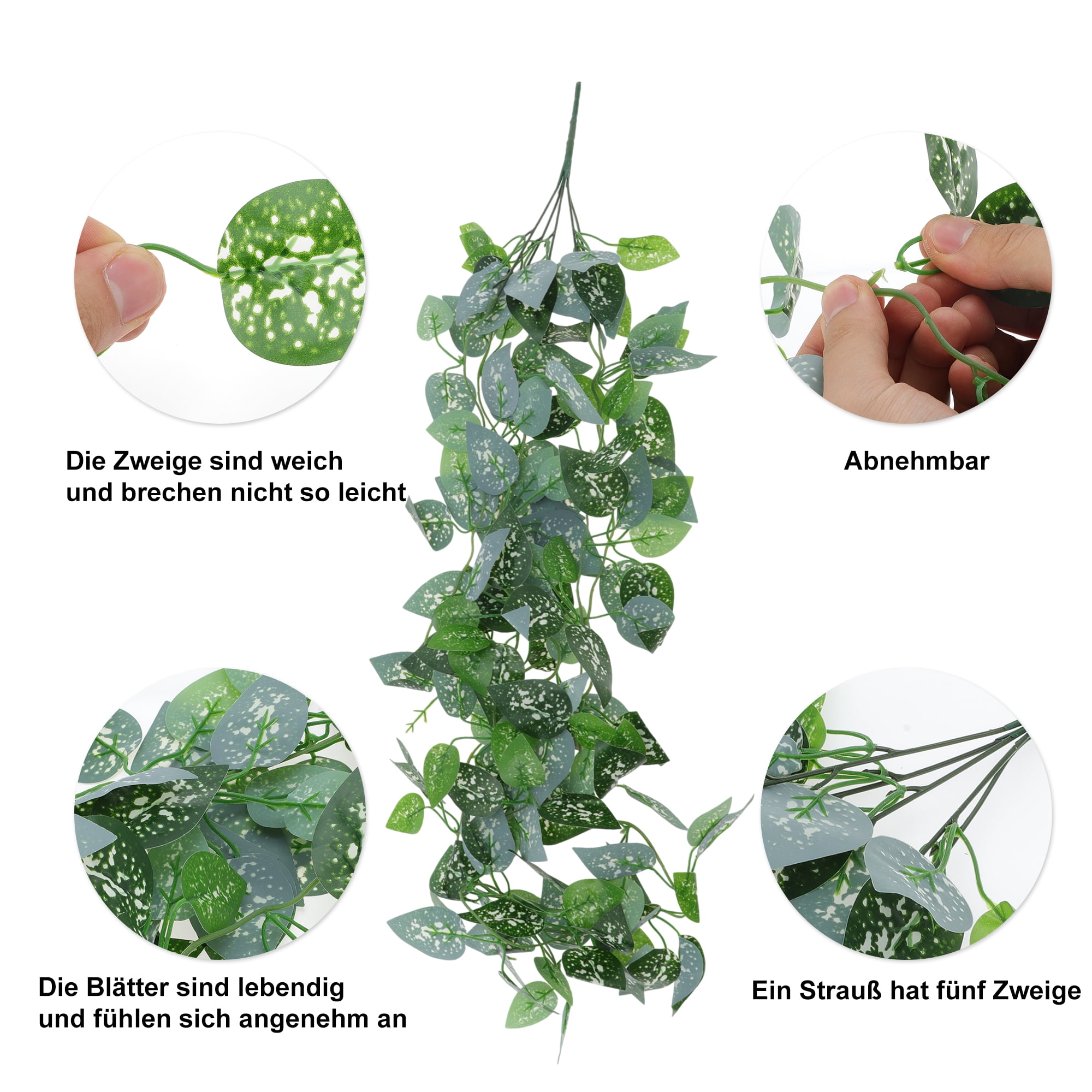 Unique Bargains 2pcs Fake Vines 39.37" Faux Greenery Leaves for Wall Decoration