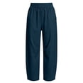 thumbnail image 6 of LUGOGNE Barrel Leg Pants Women Baggy Elastic Waist Pants Flowy Comfy Lounge Work Office Trousers with Pockets Dark Blue,L, 6 of 7