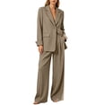 thumbnail image 2 of BRELIL Women Plus Size Two Piece Lounge Set Open Front Long Sleeve Blazer Wide Leg Pants Matching Solid Casual Elegant Tracksuit Travel Vacation Outfits, Beige XL, 2 of 6