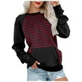 thumbnail image 1 of Wyzesi Chandails en Molleton d'Automne pour Femmes, Mode Décontractée Rayée, Couleur Unie, avec Poche, Col Rond, Manches Longues, Sweat à Capuche, Chandails en Molleton Roses pour Femmes TG, 1 of 5